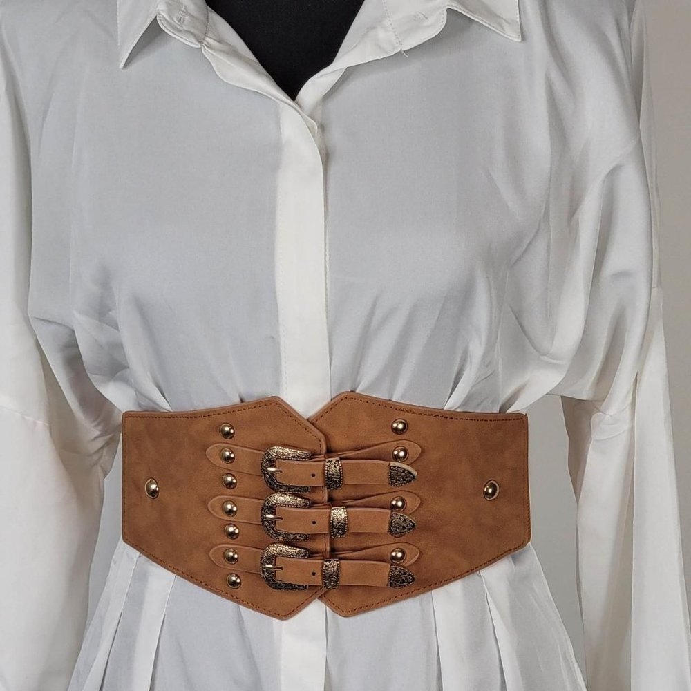 Women Embellish Your Wardrobe Vintage Classic Cincher Wide Belt Brown